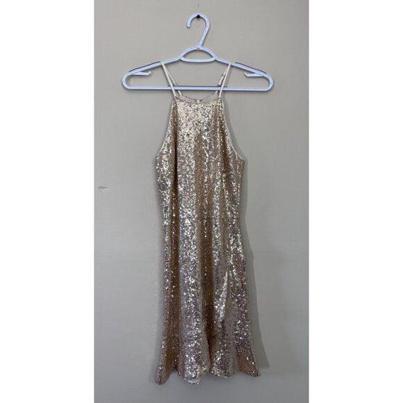 Lulus Womens Small Gold Sequins Sleeveless Dress Adjustable Straps Night Out - Picture 1 of 6